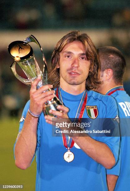 Andrea Pirlo of Italy U21 poses with the trophy after the U21 European Final Slovakia match between Czech Republic and Italy at Stadio Tehelné pole...