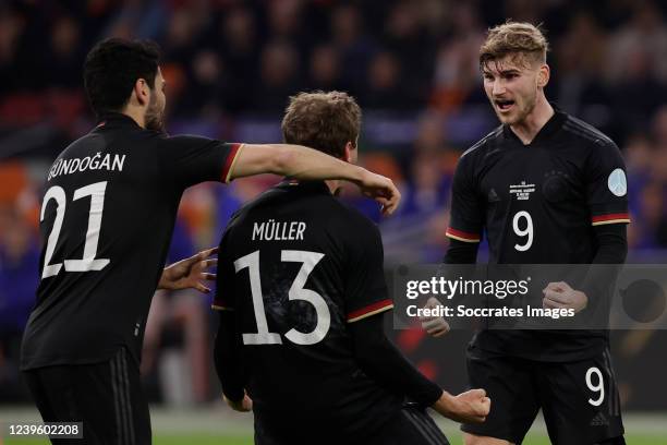 Thomas Muller of Germany celebrates 1-0 with Ilkay Gundogan of Germany, Timo Werner of Germany during the International Friendly match between...