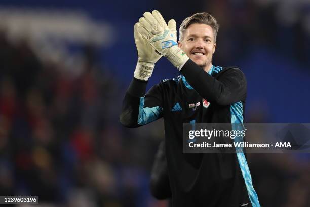 Wayne Hennessey of Wales at full time of the international friendly match between Wales and Czech Republic at Cardiff City Stadium on March 29, 2022...