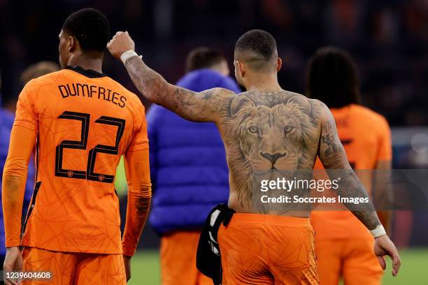 Memphis Depay of Holland with Lion tattoo during the International Friendly match between Holland v Germany at the Johan Cruijff Arena on March 29,...