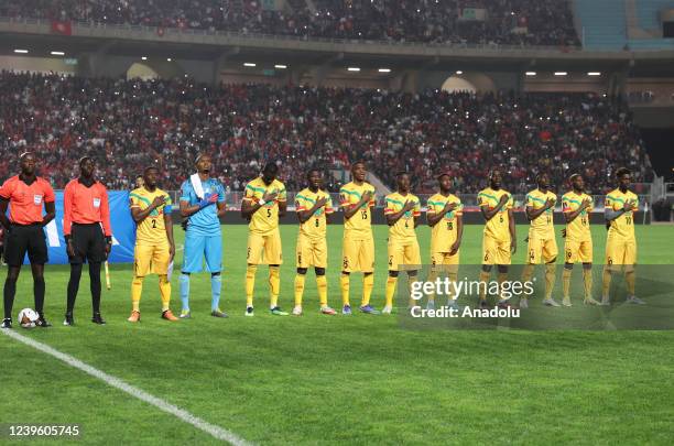 Players of Mali gather ahead of the FIFA World Cup African Qualifiers 3rd round match between Tunisia and Mali in Tunis, Tunisia on March 29, 2022.