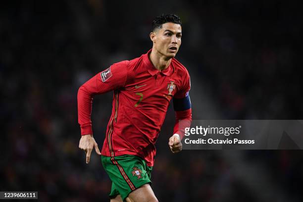 Cristiano Ronaldo of Portugal in action during the 2022 FIFA World Cup Qualifier knockout round play-off match between Portugal and North Macedonia...