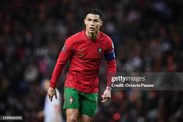 Cristiano Ronaldo of Portugal in action during the 2022 FIFA World Cup Qualifier knockout round play-off match between Portugal and North Macedonia...