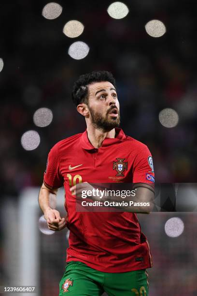 Bernardo Silva of Portugal in action during the 2022 FIFA World Cup Qualifier knockout round play-off match between Portugal and North Macedonia at...