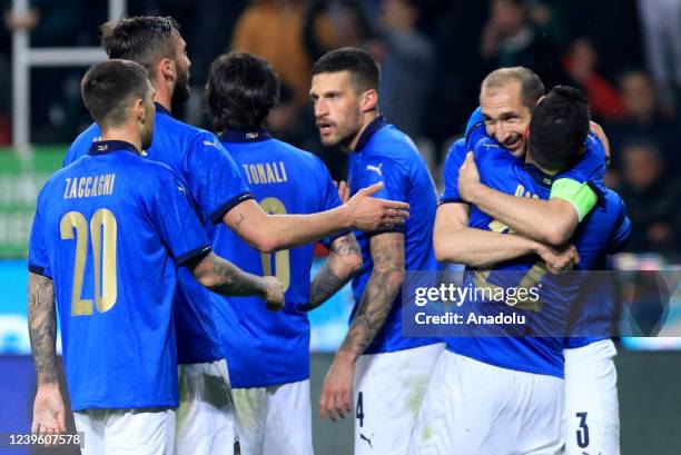 Players of Italy celebrate after beating Turkish National Football team in a friendly match between Turkiye and Italy, at Konya Metropolitan...