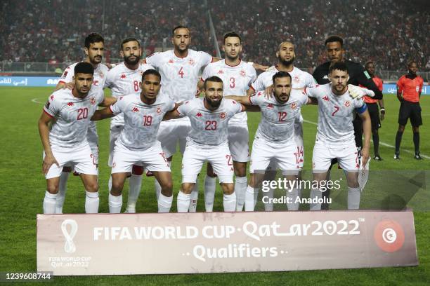 Players of Tunisia pose for a team photo ahead of the FIFA World Cup African Qualifiers 3rd round match between Tunisia and Mali in Tunis, Tunisia on...