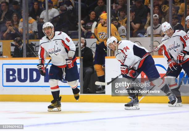 Washington Capitals left wing Alex Ovechkin is shown following his power play goal during the NHL game between the Nashville Predators and Washington...