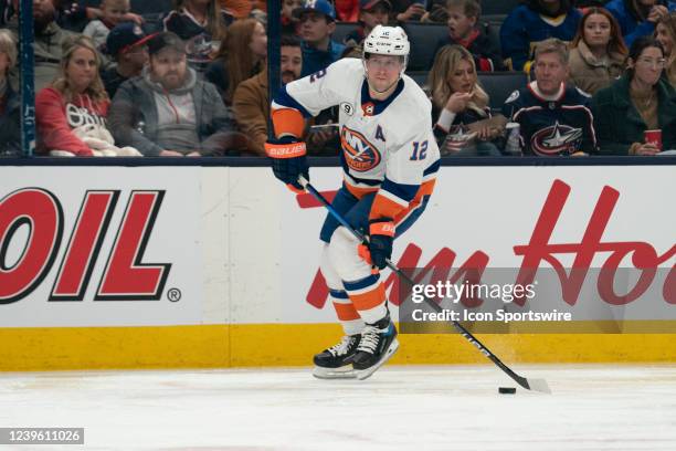 New York Islanders right wing Josh Bailey skates with the puck during the third period of the game between the Columbus Blue Jackets and the New York...