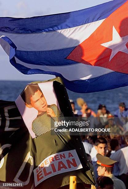 With pictures of Elian Gonzalez and Cuban flags, thousands of Cuban are concentrated in front of the Office of Interests of the United States in...