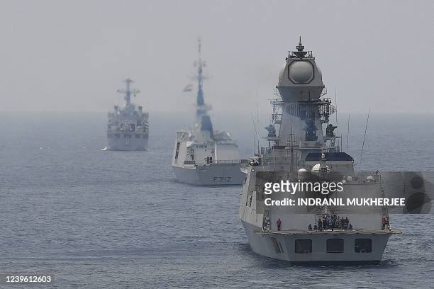 In this photo taken on March 28 warships take part in the multinational Indian Ocean Naval Symposium Maritime Exercise IMEX 22, off the coast of Goa.