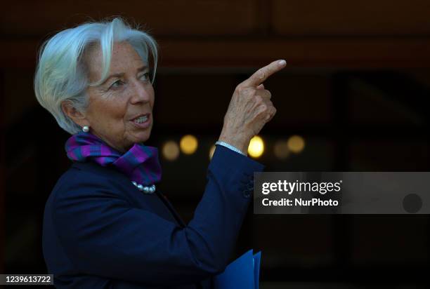 President of the European Central Bank Christine Lagarde arrives at the Presidential Palace for a meeting with Cyprus President Nicos Anastasiades in...