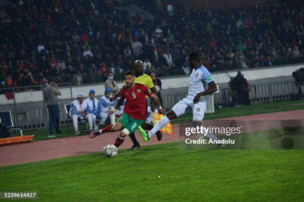 Tarik Tissoudali of Morocco in action against Chancel Mbemba Mangulu of Democratic Republic of the Congo during the FIFA World Cup African Qualifiers...