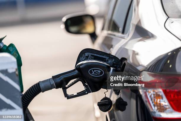 Fuel nozzle in a vehicle at a Chevron gas station in San Francisco, California, U.S., on Tuesday, March 29, 2022. California Governor Gavin Newsom's...