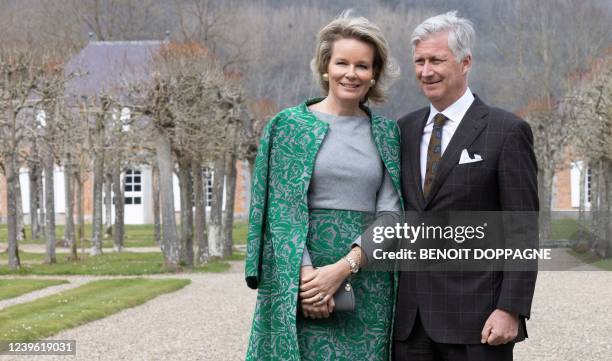 King Philippe - Filip of Belgium and Queen Mathilde of Belgium pictured during a royal visit to the Freyr Castle and Gardens in Hastiere, Wednesday...