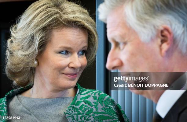 King Philippe - Filip of Belgium and Queen Mathilde of Belgium pictured during a royal visit to the 'Ecole Provinciale d'Agronomie et des Sciences'...