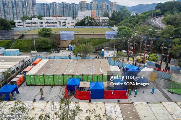 Overview of the refrigerated containers where the bodies of people who died of covid-19 are stored at the Fu Shan public morgue in Hong Kong. Hong...