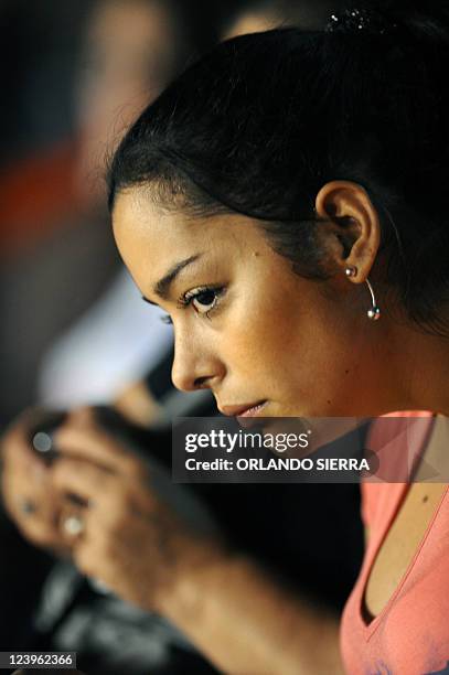 Paraguayan model Larissa Riquelme attends the friendly football match Paraguay vs Honduras on September 6 at the Olimpico Metropolitano stadium in...