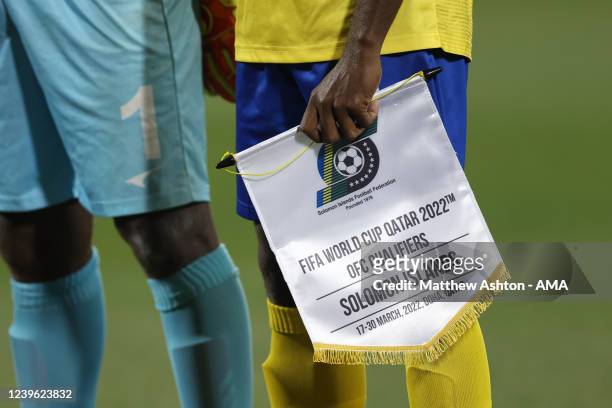 Solomon Islands match day pennant during the 2022 FIFA World Cup Oceania Qualifier Final match between Solomon Islands and New Zealand at Grand Hamad...
