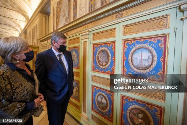 Flemish Minister President Jan Jambon and his wife An Gilops and Flemish Minister President Jan Jambon pictured during a visit to the Sistine Chapel...