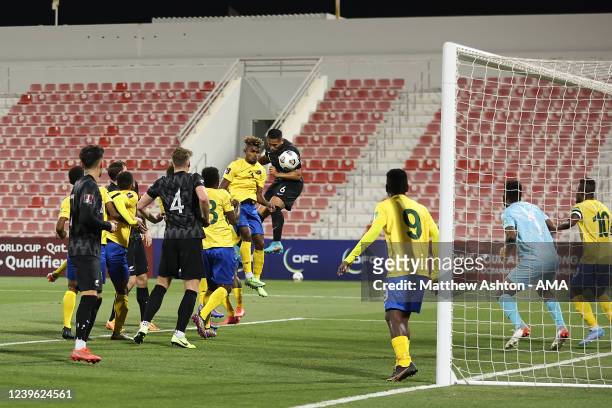 Bill Tuiloma of New Zealand scores a goal to make it 0-4 during the 2022 FIFA World Cup Oceania Qualifier Final match between Solomon Islands and New...