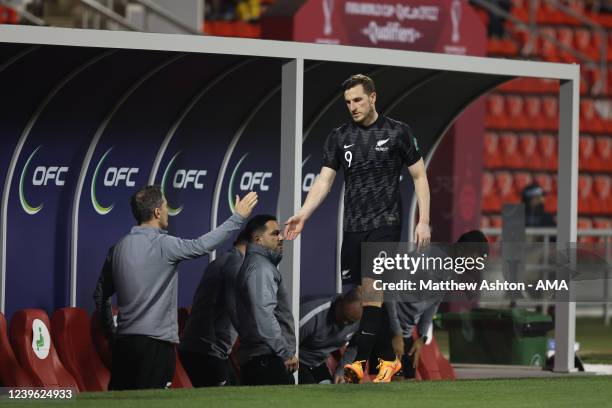 Chris Wood of New Zealand comes off during the 2022 FIFA World Cup Oceania Qualifier Final match between Solomon Islands and New Zealand at Grand...