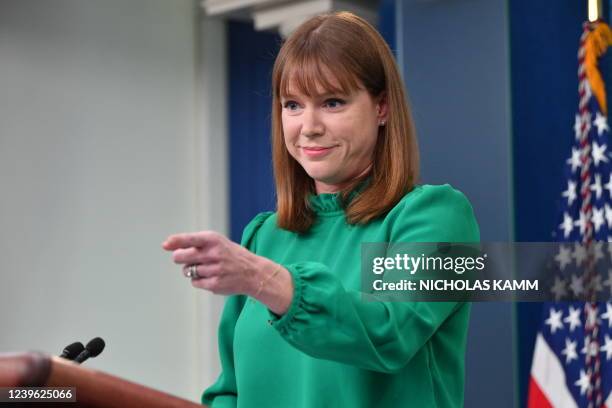 White House Director of Communications Kate Bedingfield speaks during a briefing in the James S. Brady Press Briefing Room of the White House in...