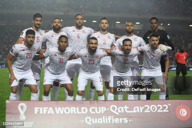 Players of Tunisia pose for a team photo ahead of the FIFA World Cup African Qualifiers 3rd round match between Tunisia and Mali in Tunis, Tunisia on...