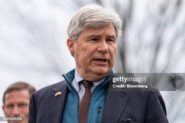 Senator Sheldon Whitehouse, a Democrat from Rhode Island, speaks during a news conference for the Big Oil Windfall Profits Tax Act near the U.S....