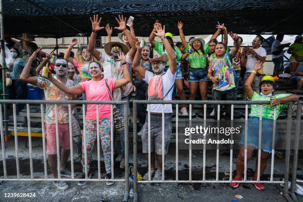 People wearing costumes take part in Barranquilla Carnival in Barranquilla, Colombia on March 26, 2022. Folk festival, "Masterpiece of the Oral and...