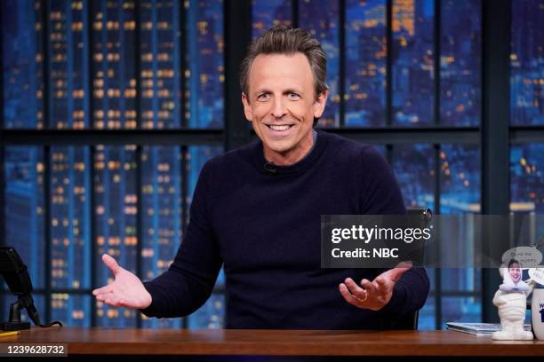 Episode 1271 -- Pictured: Host Seth Meyers during the monologue on March 30, 2022 --