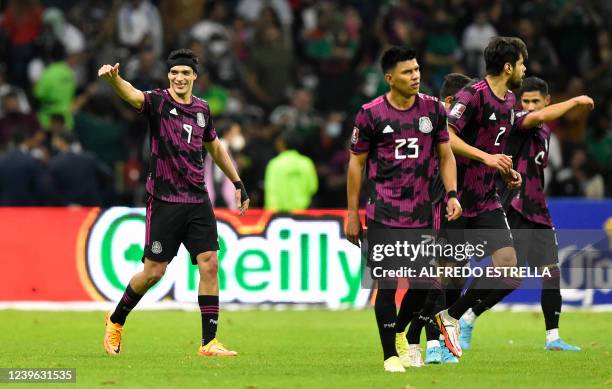 Mexico's Raul Jimenez celebrates his goal against El Salvador during their FIFA World Cup Concacaf qualifier match at the Azteca stadium in Mexico...