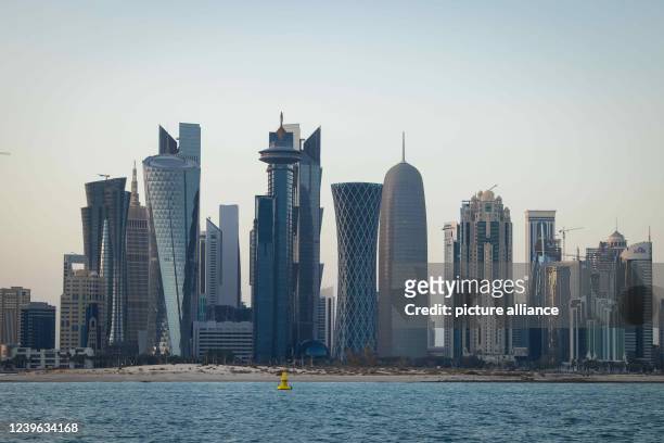 March 2022, Qatar, Doha: The skyscrapers of the West Bay Doha skyline. Doha will host the Fifa Congress on March 31 and the draw for the 2022 World...