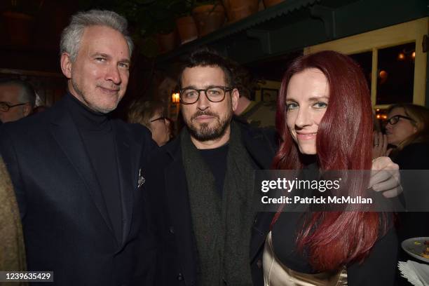 Edward Menicheschi, Dana Brown and Jennifer Zuccarini attend Dana Brown's "Dilettante"... Book Party Hosted By Graydon Carter on March 30, 2022 at...