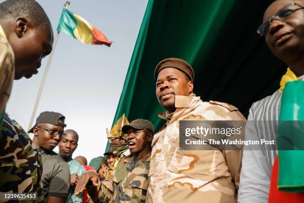 Adama Diarra, called "Ben le Cerveau", leader of the Yerewolo movement and anti France militant. Thousands of Malian gather to celebrate the...