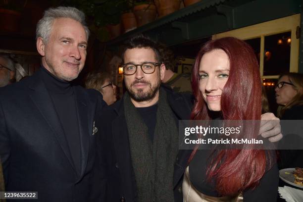 Edward Menicheschi, Dana Brown and Jennifer Zuccarini attend Dana Brown's "Dilettante"... Book Party Hosted By Graydon Carter on March 30, 2022 at...