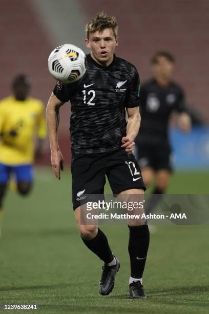 Callum McCowatt of New Zealand during the 2022 FIFA World Cup Oceania Qualifier Final match between Solomon Islands and New Zealand at Grand Hamad...