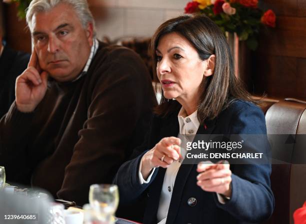 Paris mayor and French Socialist Party presidential candidate Anne Hidalgo and Boulogne-sur-Mer's mayor Frederic Cuvillier meet with fishermen...