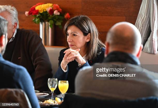 Paris mayor and French Socialist Party presidential candidate Anne Hidalgo meets with fishermen representatives as part of her campaign visit in the...