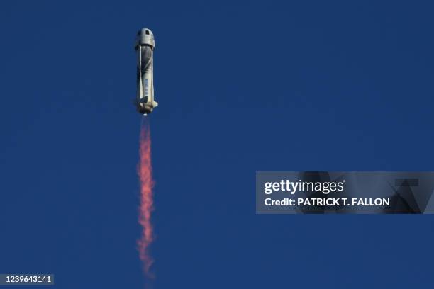 Blue Origin New Shepard rocket launches from Launch Site One in West Texas north of Van Horn on March 31, 2022. The NS-20 mission carries Blue...