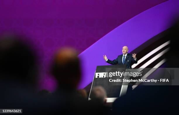 President Gianni Infantino during 72nd FIFA Congress at Doha Exhibition and Convention Center on March 31, 2022 in Doha, Qatar.