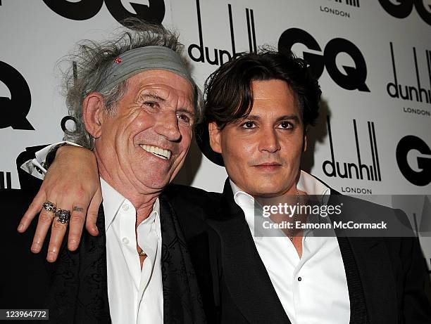 Keith Richards, Johnny Depp at the GQ Men Of The Year Awards at The Royal Opera House on September 6, 2011 in London, England.