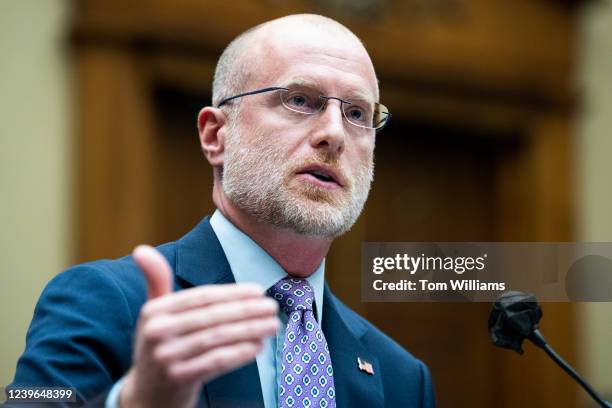 Federal Communications Commission Commissioner Brendan Carr testifies during the House Energy and Commerce Subcommittee on Communications and...