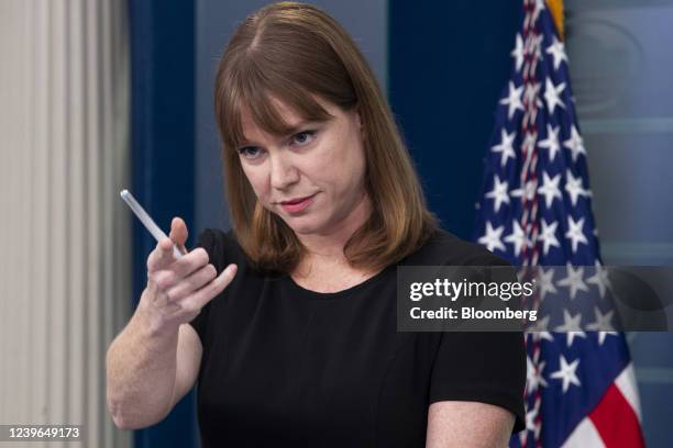 Kate Bedingfield, White House director of communications, speaks during a news conference in the James S. Brady Press Briefing Room at the White...