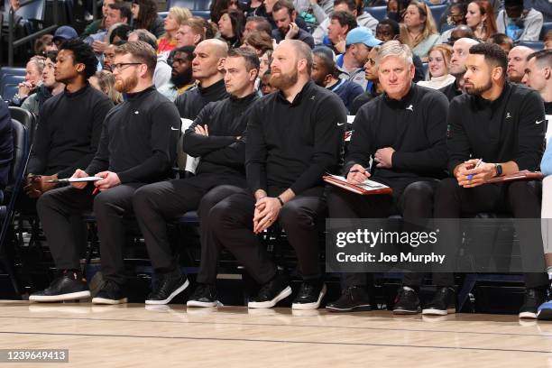 Head Coach Taylor Jenkins of the Memphis Grizzlies and Assistant Coaches Darko Rajakovic, Brad Jones and David McClure look on during the game...