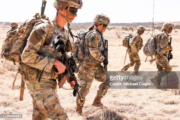 Cavalry scouts with the 2nd Stryker Brigade Combat Team participate in Operation Steel Eagle on March 31, 2022 in Fort Carson, Colorado. The...