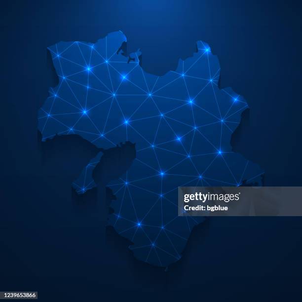 kansai map network - bright mesh on dark blue background - osaka stock illustrations