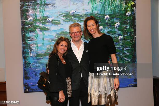 Margarita Cittadini, Caspar Schilgen and Dr. Med Simone Eichinger attend the midissage for the exhibition "Magic Rococo" by Mauro Bergonzoli at...