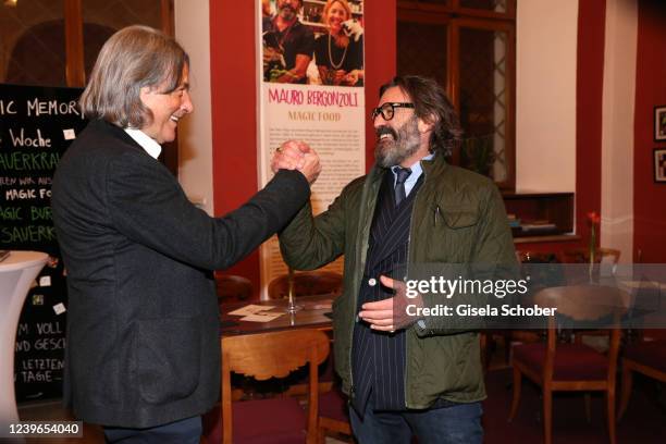 Dr. Hans-Wilhelm Mueller-Wohlfahrt, Artist Mauro Bergonzoli attend the midissage for the exhibition "Magic Rococo" by Mauro Bergonzoli at Museum...