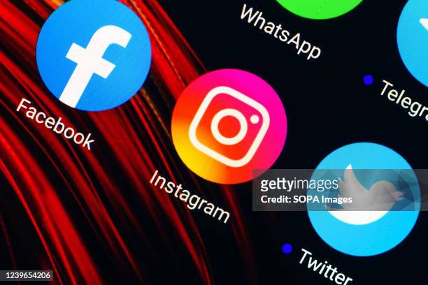 In this photo illustration the Facebook, Instagram and Twitter app icons seen displayed on a smartphone screen.
