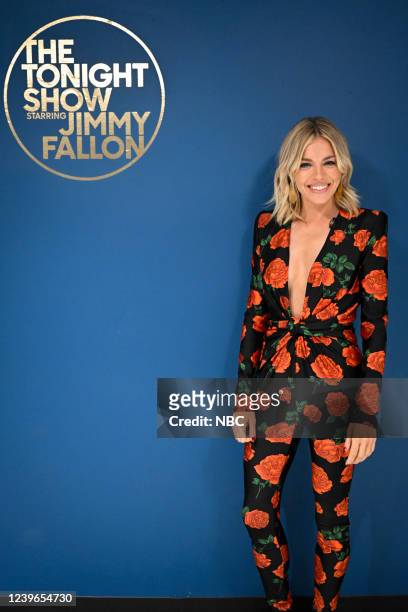 Episode 1627 -- Pictured: Actress Sienna Miller poses backstage on Thursday, March 31, 2022 --